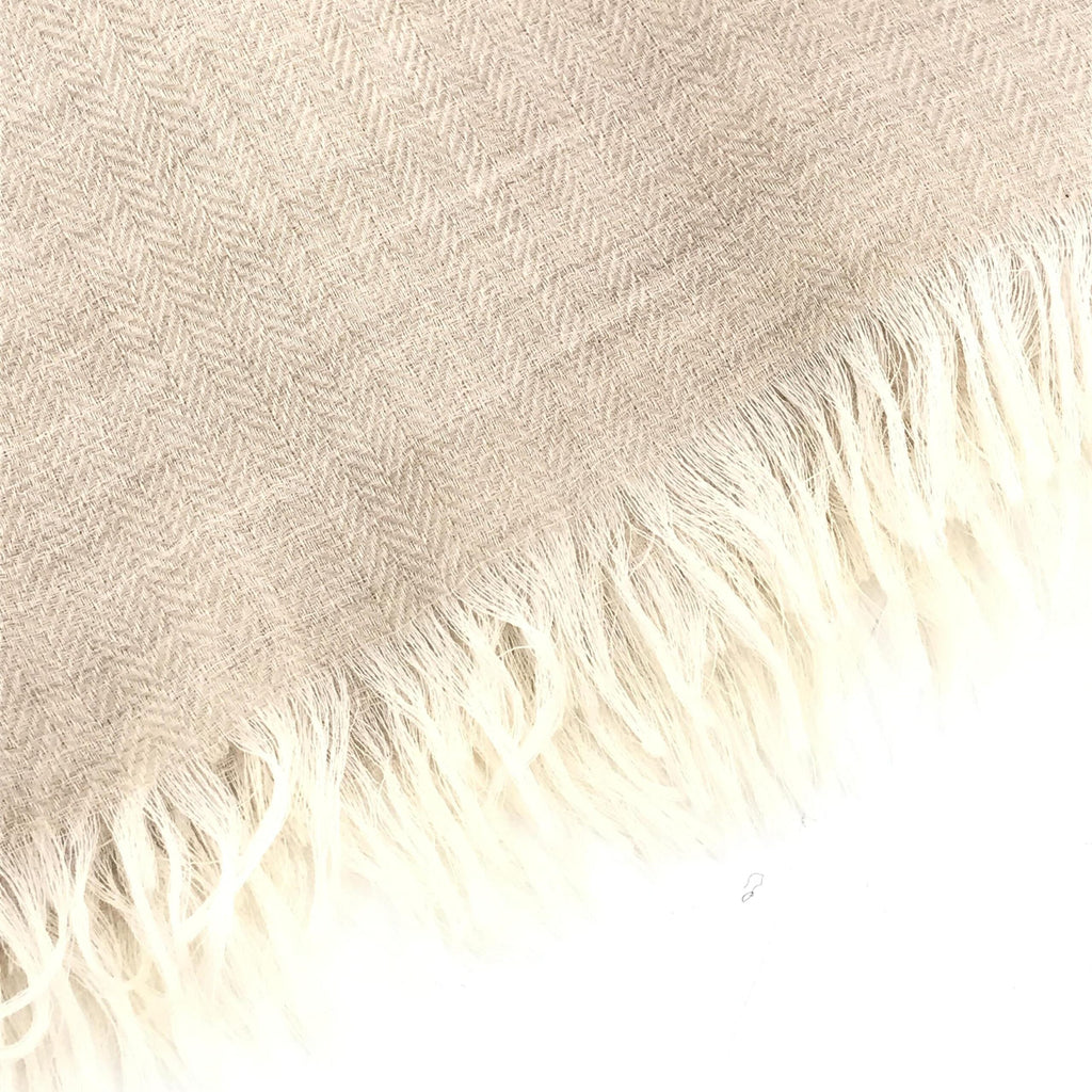 Light Beige Linen Scarf With Fringes