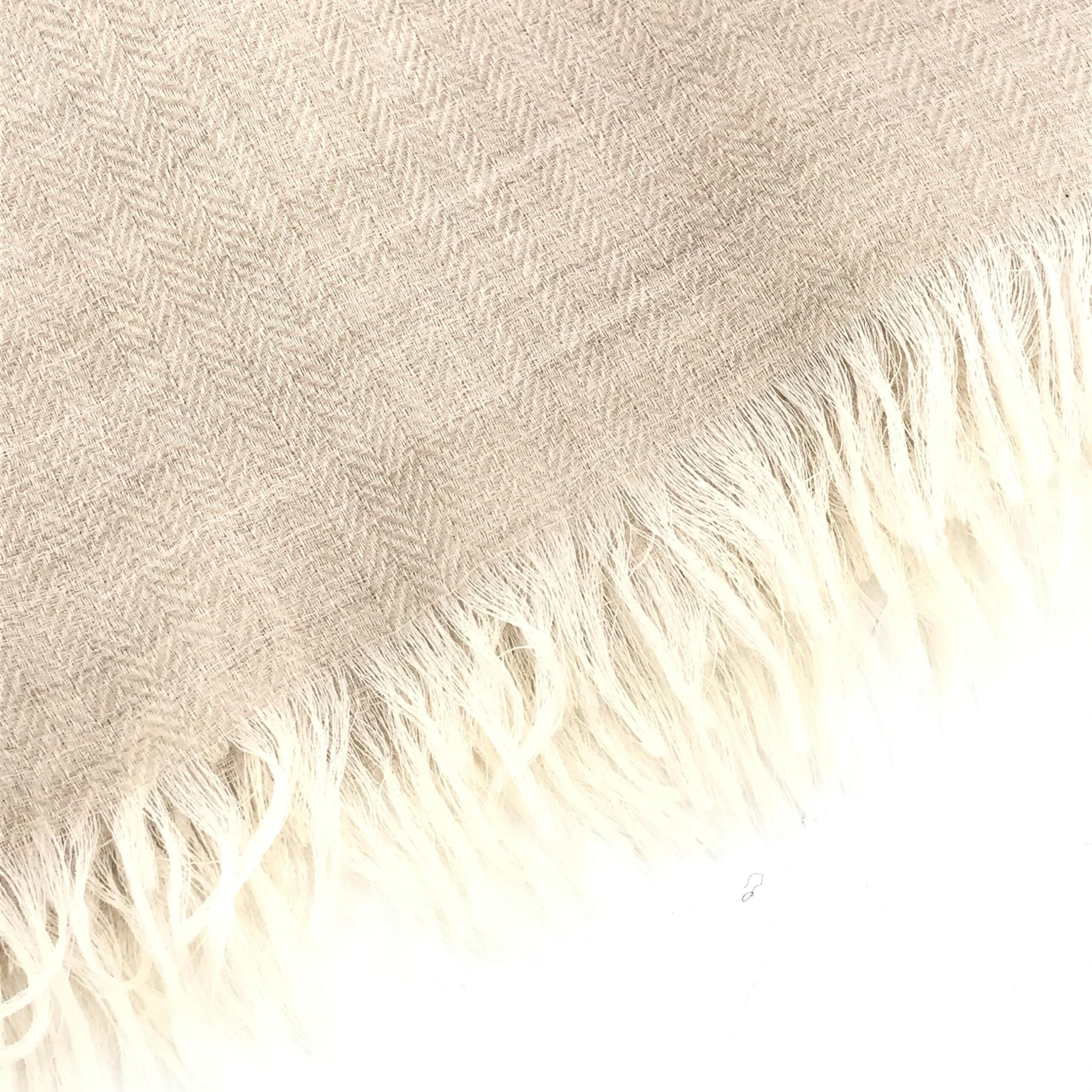 Light Beige Linen Scarf With Fringes