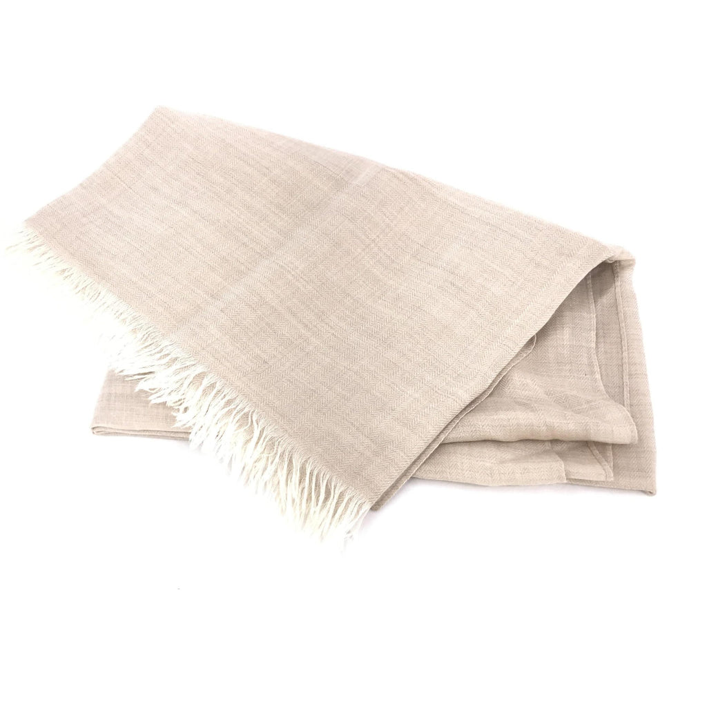 Light Beige Linen Scarf With Fringes