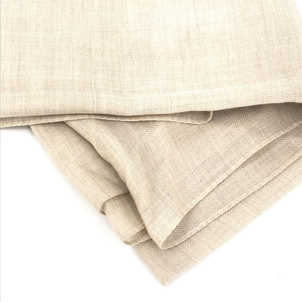 Light Beige Linen Scarf With Fringes