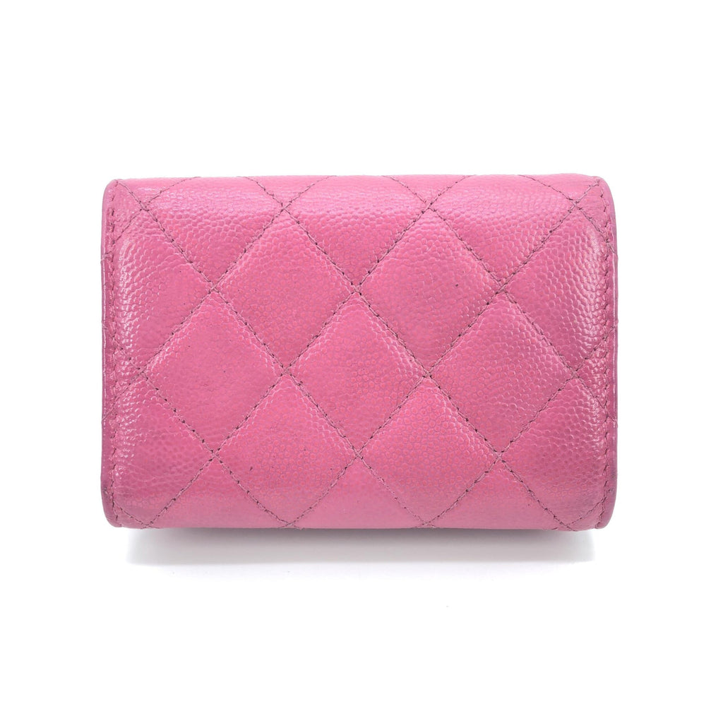Pink Leather Quilted Flap Wallet