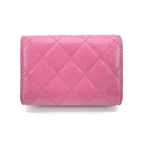 Pink Leather Quilted Flap Wallet