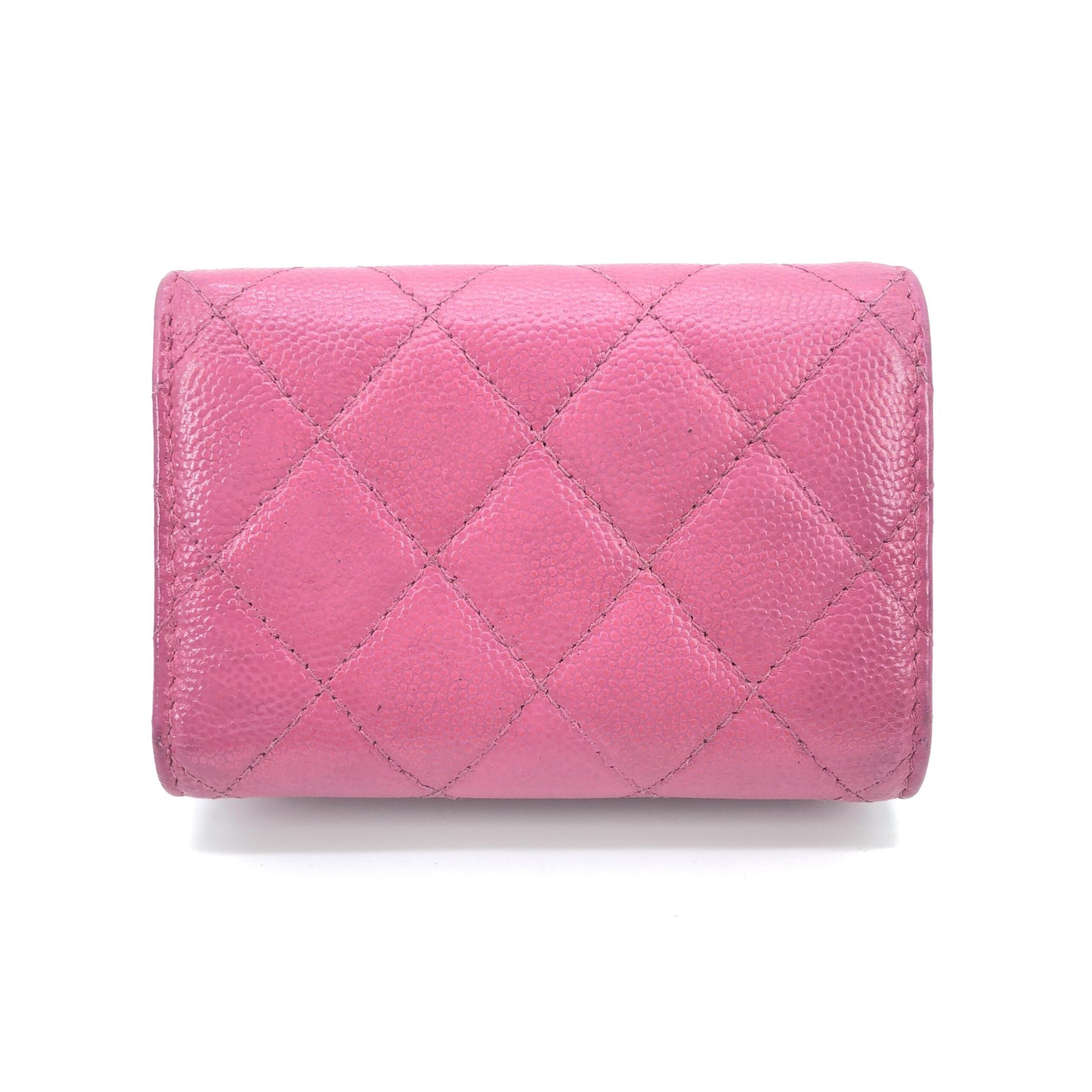 Pink Leather Quilted Flap Wallet