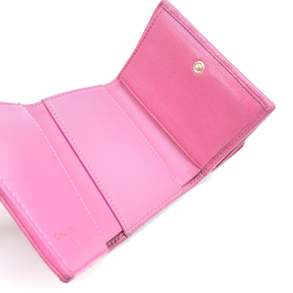 Pink Leather Quilted Flap Wallet