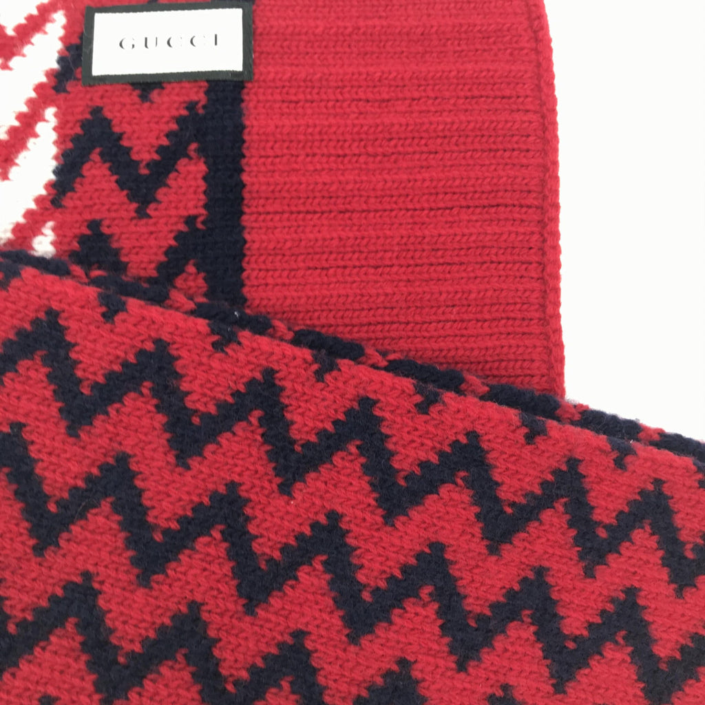 Red Zigzag Wool Knit Scarf