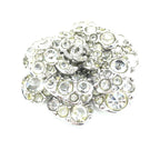 Silver Crystal Camellia Flower Brooch
