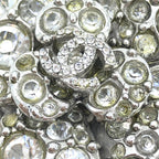 Silver Crystal Camellia Flower Brooch