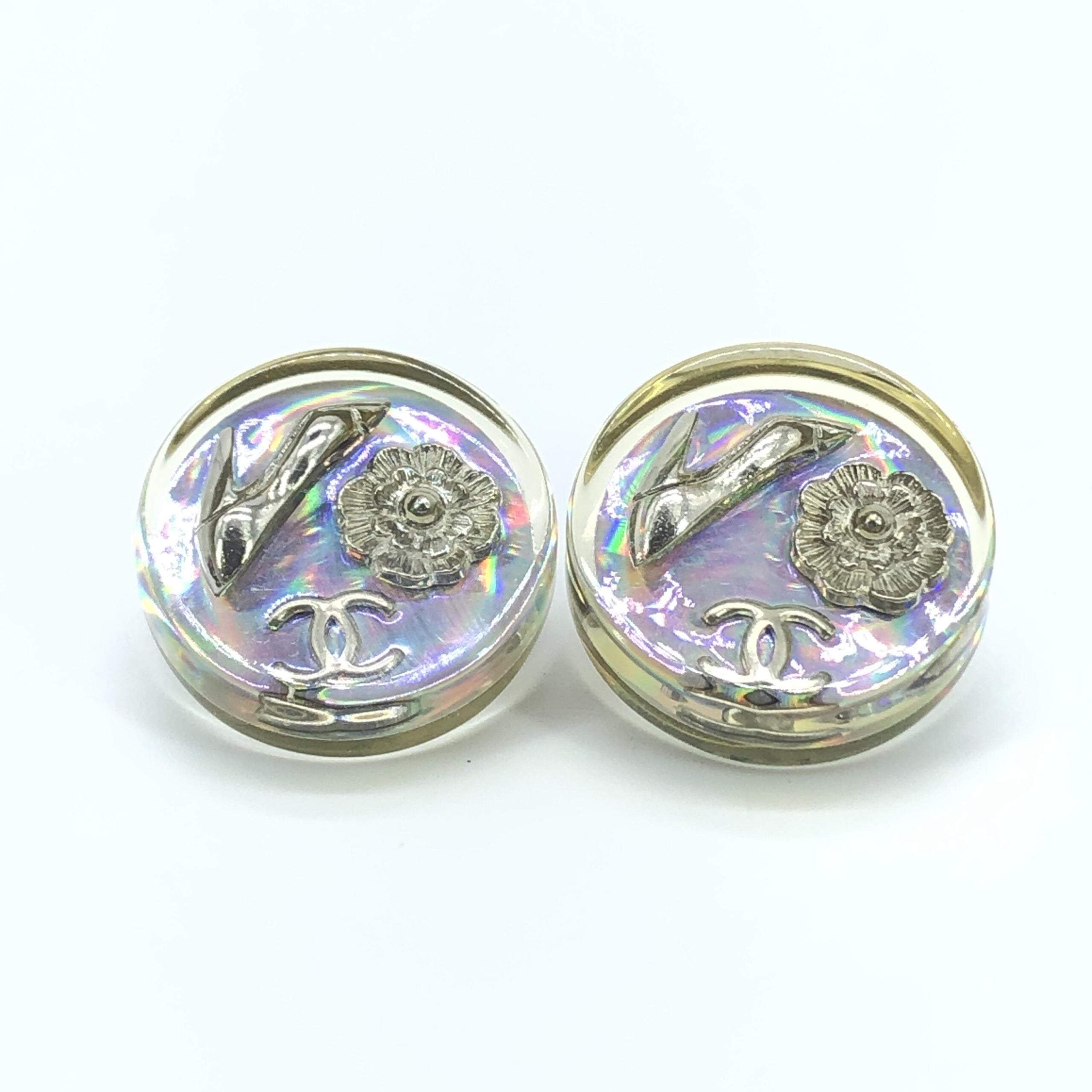 Vintage Holographic Logo Clip-On Earrings