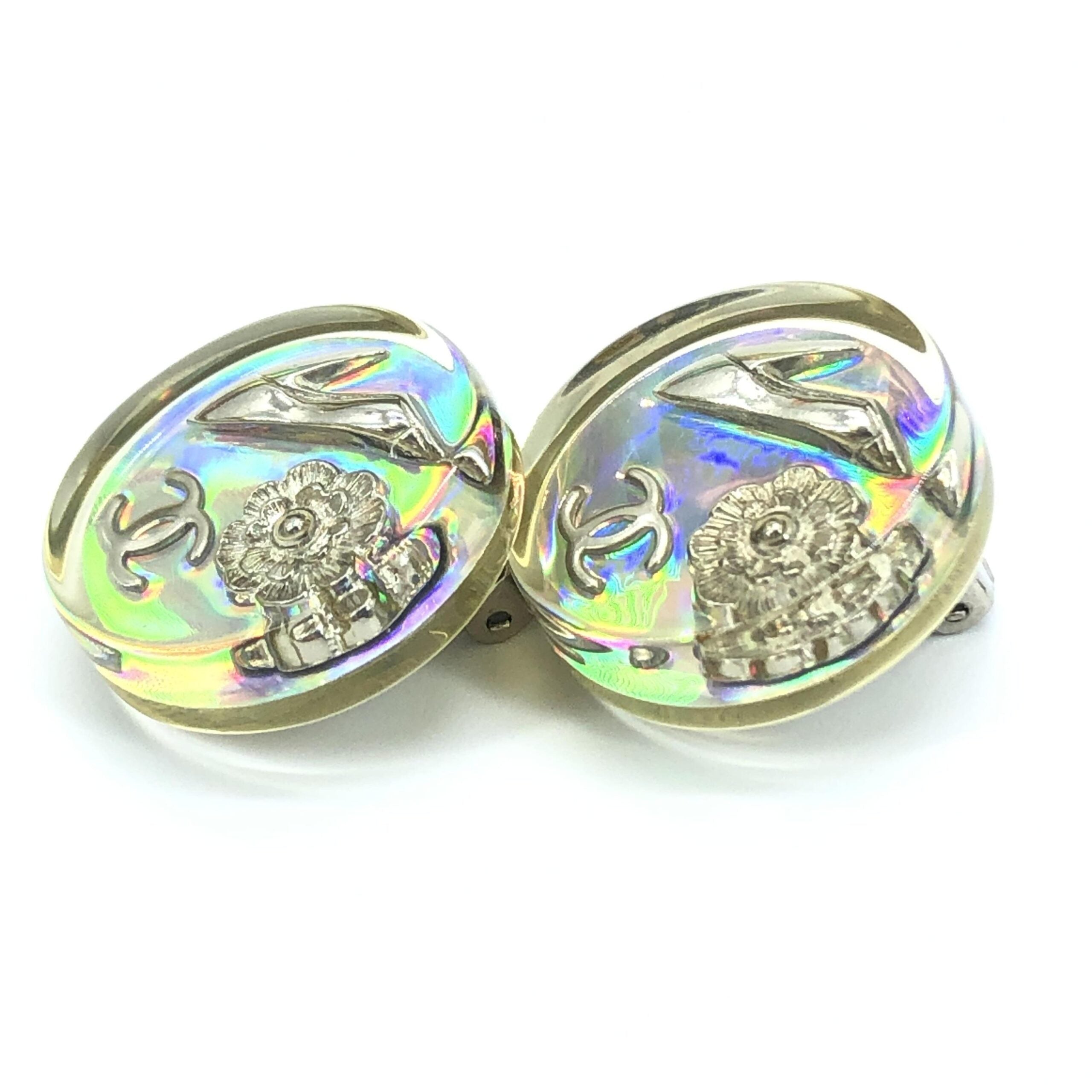 Vintage Holographic Logo Clip-On Earrings
