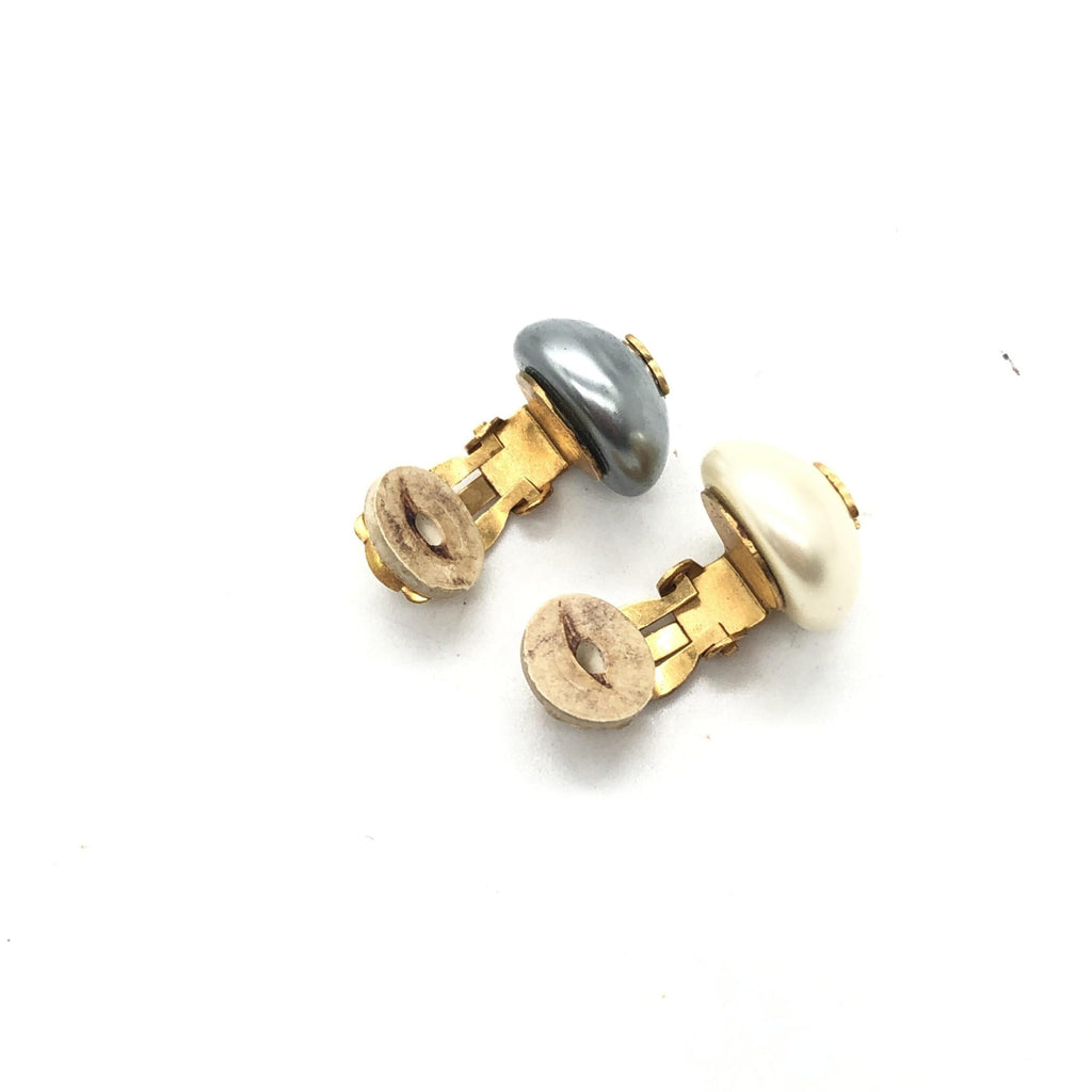 Gray And White Pearl Stud Earrings