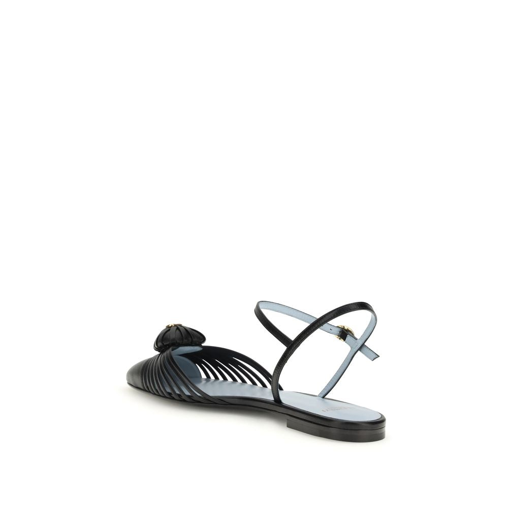 Black Goatskin Flat Sandals