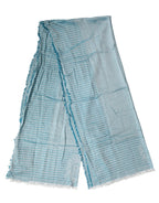 Light Blue Silk Blend Fringed Logo 185cm x 73.5cm Scarf