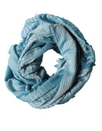 Light Blue Silk Blend Fringed Logo 185cm x 73.5cm Scarf