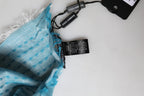 Light Blue Silk Blend Fringed Logo 185cm x 73.5cm Scarf