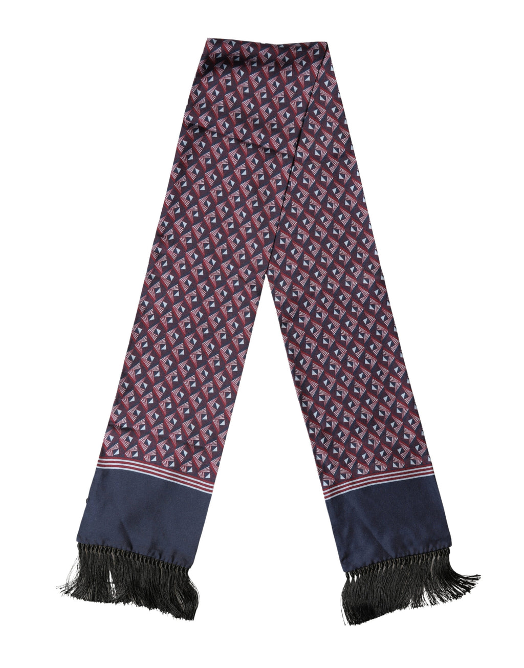 Multicolor Geometric Pattern Silk Fringe 142cm X 15cm Scarf