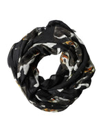 Black Modal Wool Dog Print Fringed 178cm x 64cm Scarf