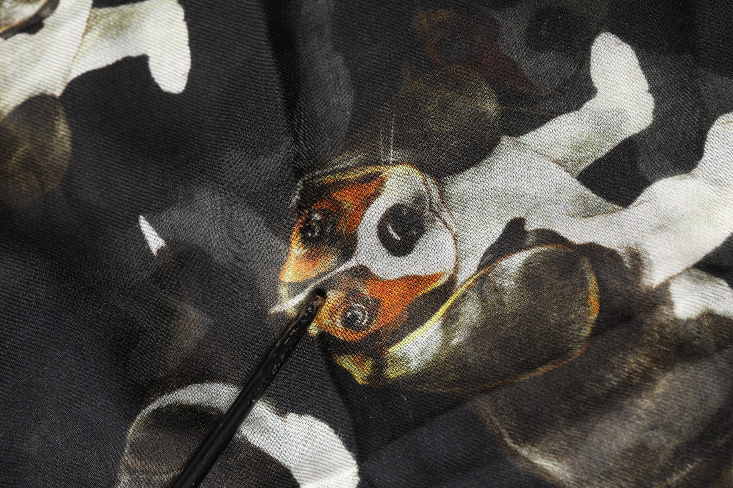 Black Modal Wool Dog Print Fringed 178cm x 64cm Scarf