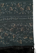 Green Silk Floral Pattern Fringed 135cm X 16cm  Scarf