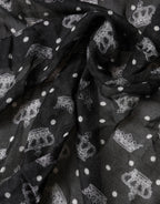 Black Wool Crown Print Fringe Neck Wrap 180cm x 65cm Scarf