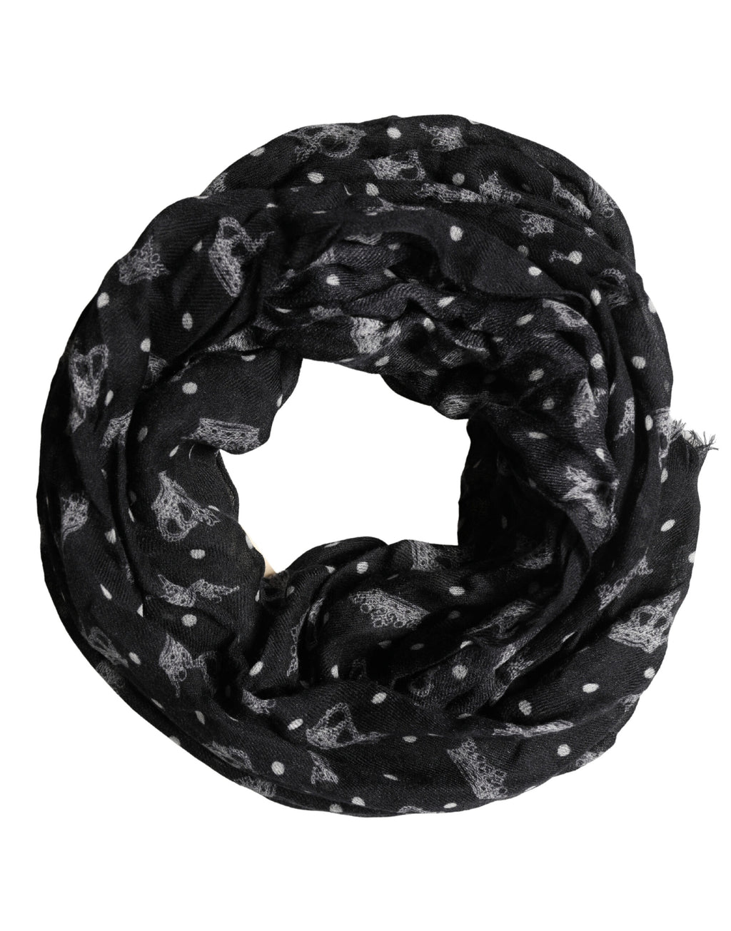 Black Wool Crown Print Fringe Neck Wrap 180cm x 65cm Scarf