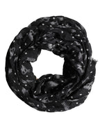 Black Wool Crown Print Fringe Neck Wrap 180cm x 65cm Scarf