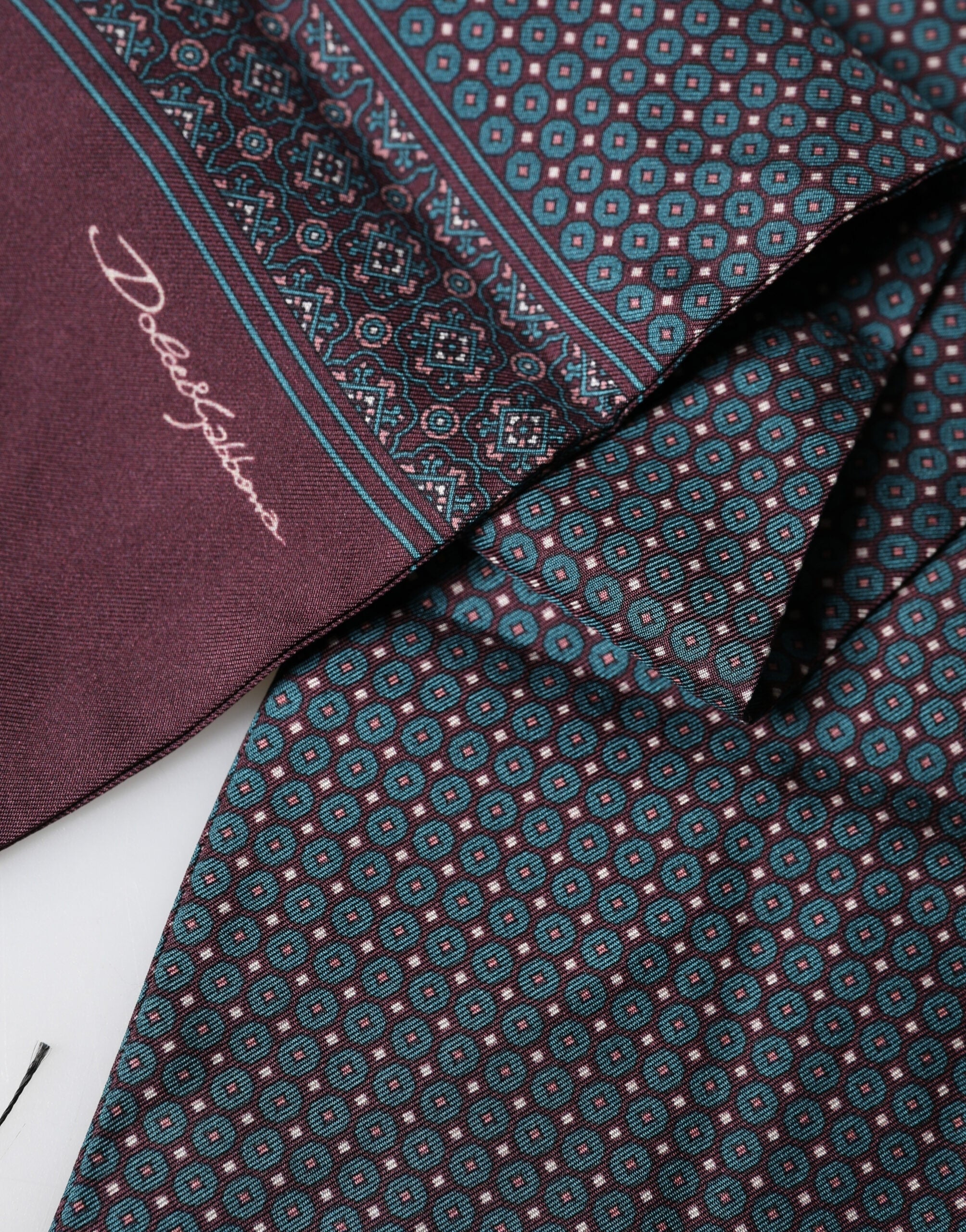 Bordeaux Silk Fringe Geometric Neck Wrap 142cm X 15cm  Scarf