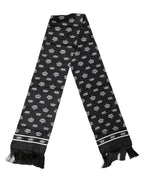 Black Silk Crown Fringes Neck Wrap Shawl 136cm X 15cm Scarf