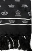 Black Silk Crown Fringes Neck Wrap Shawl 136cm X 15cm Scarf