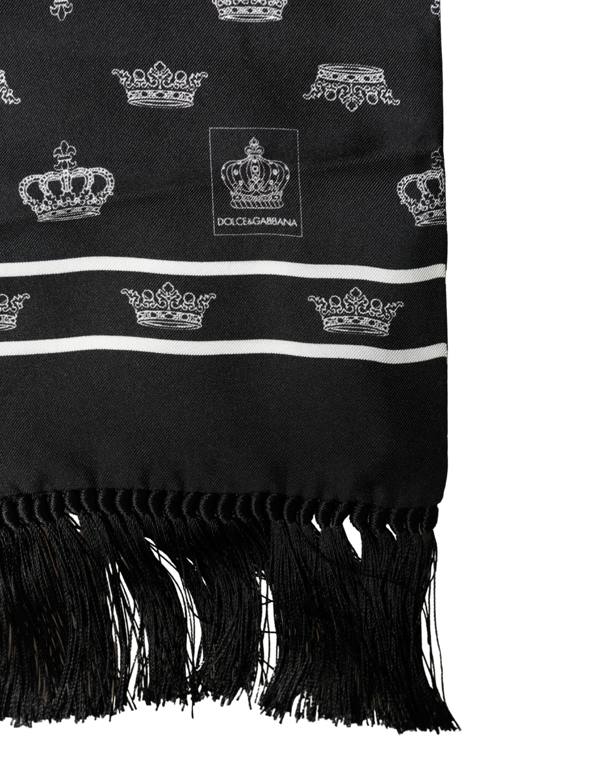 Black Silk Crown Fringes Neck Wrap Shawl 136cm X 15cm Scarf