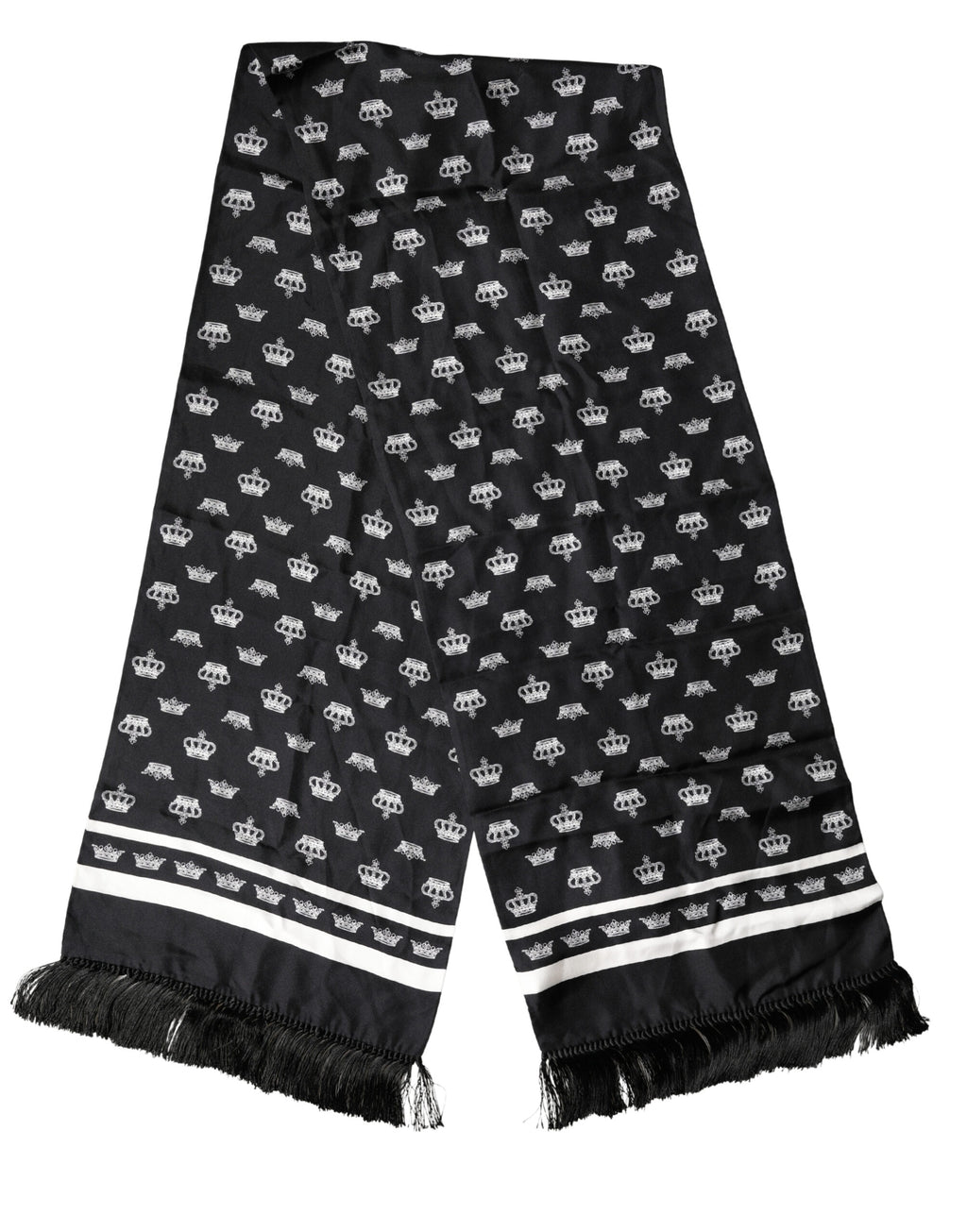 Black Silk Crown Fringe Neck Wrap 173cm x 32.5cm Scarf