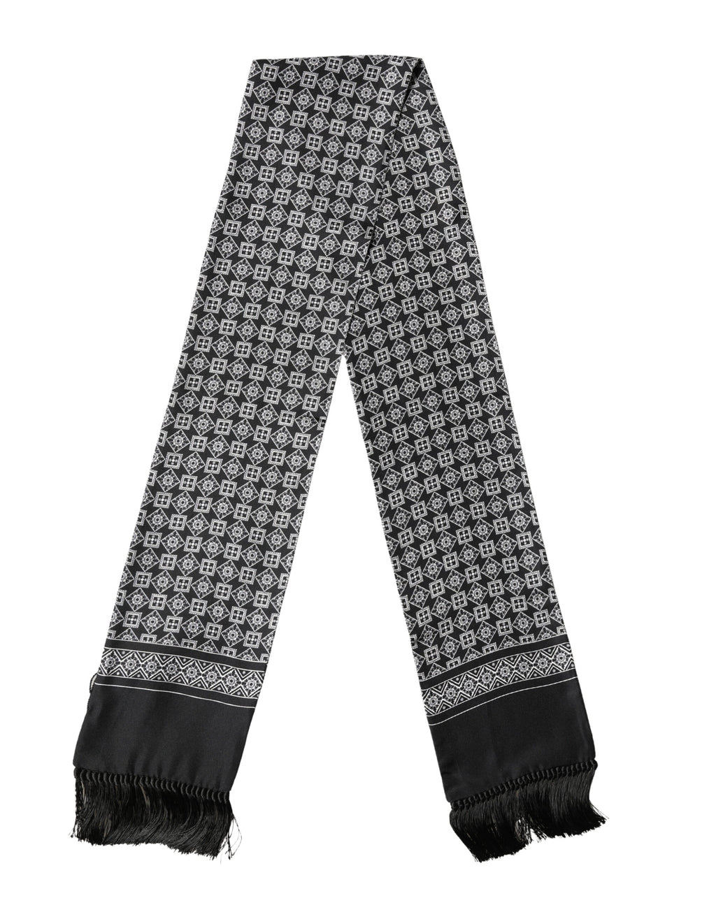 Black White Silk Geometric Neck Wrap 142cm X 15cm Scarf