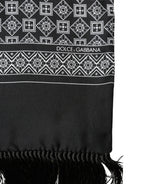 Black White Silk Geometric Neck Wrap 142cm X 15cm Scarf