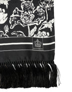 Black White Silk Floral Print Fringe 136cm X 15.5cm  Scarf