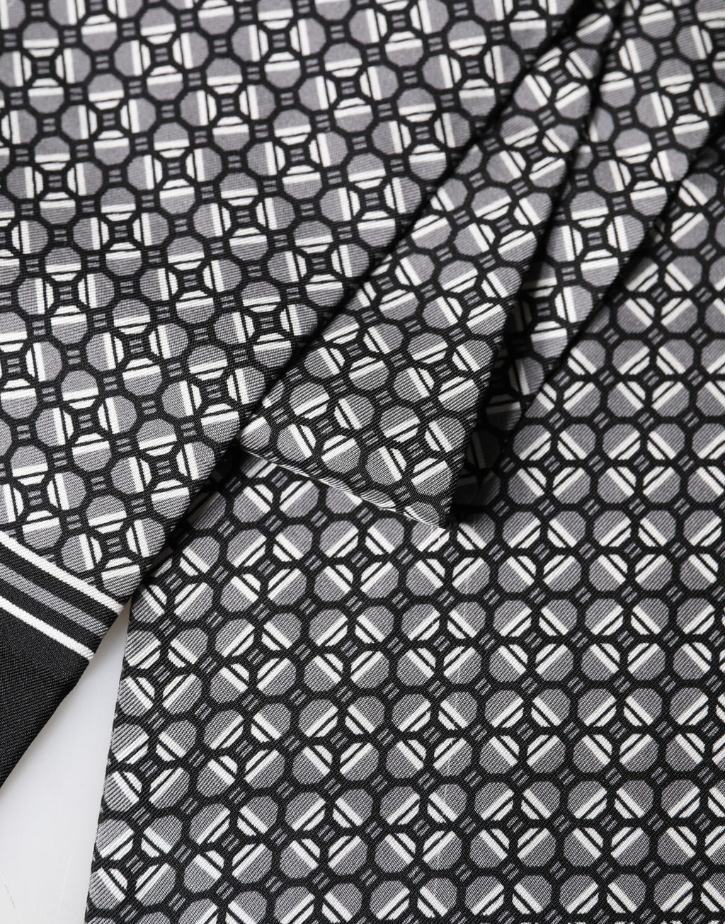 Black Silk Geometric Fringed Foulard 140cm x 15cm Scarf