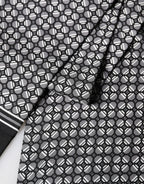 Black Silk Geometric Fringed Foulard 140cm x 15cm Scarf