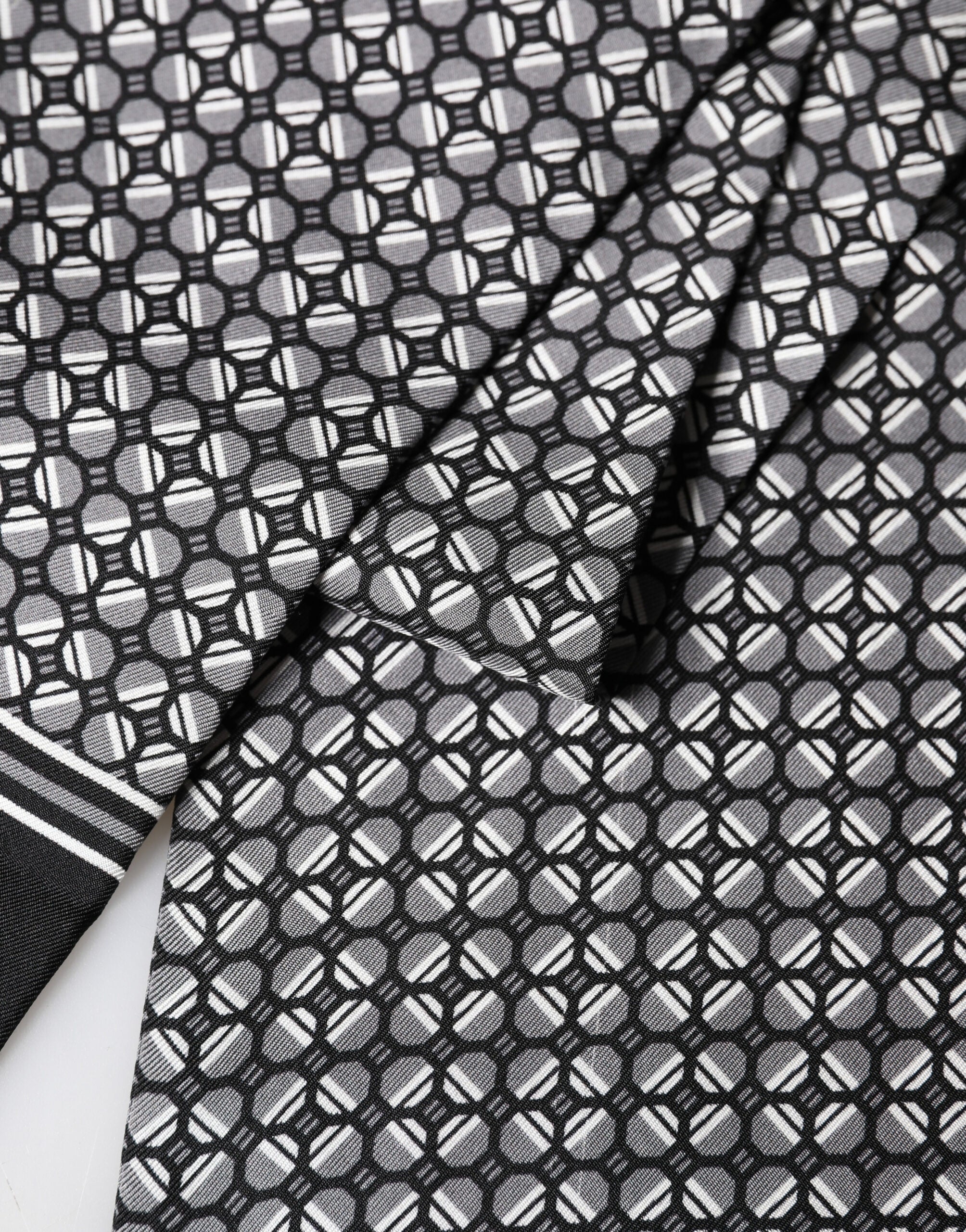 Black Silk Geometric Fringed Foulard 140cm x 15cm Scarf