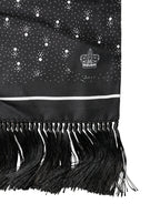 Black White Silk Dotted Print Foulard 140cm X 15cm Scarf