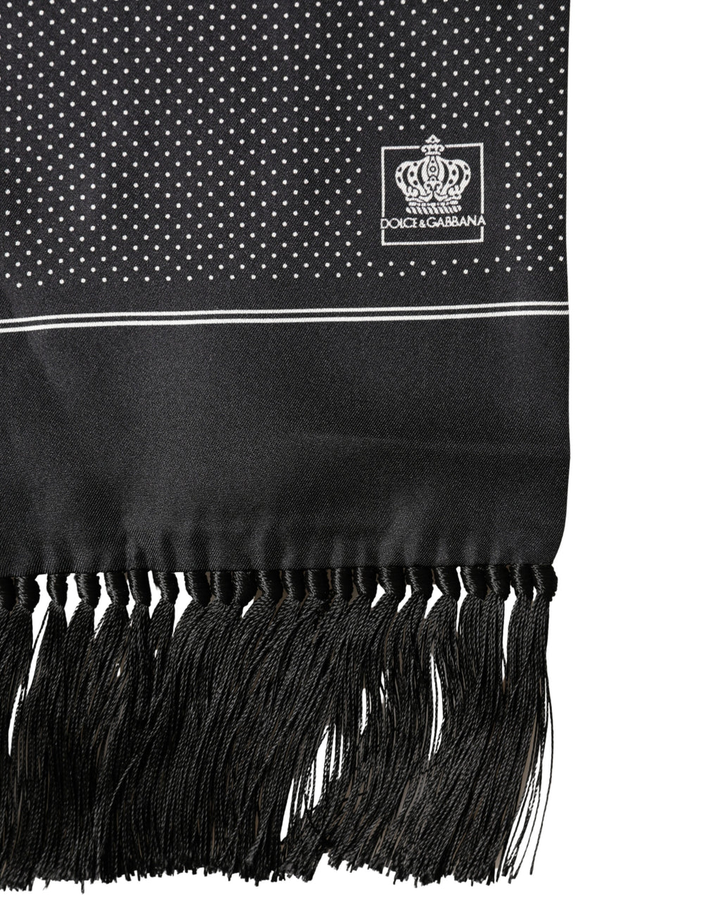 Black Silk Polka Dot Crown Foulard 140cm X 16.5cm Scarf