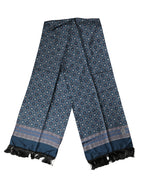 Blue Silk Crown Geometric Wrap Foulard 184cm X 33cm Scarf