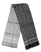 Black Gray Silk Bird Fringe Wrap Foulard 140cm X 23cm Scarf