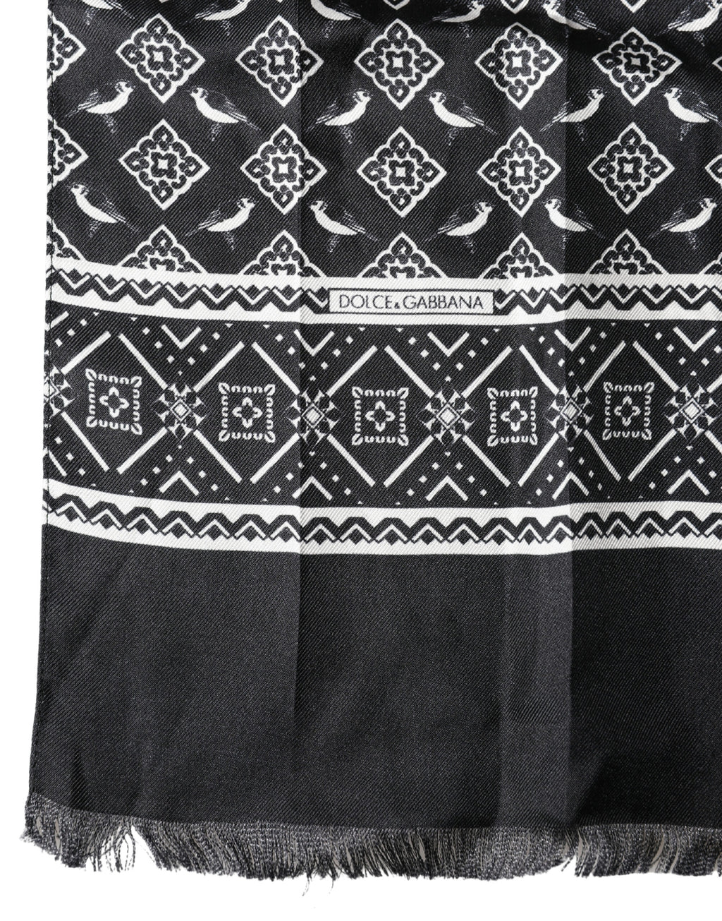 Black Gray Silk Bird Fringe Wrap Foulard 140cm X 23cm Scarf