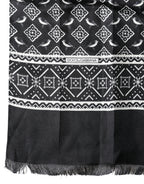 Black Gray Silk Bird Fringe Wrap Foulard 140cm X 23cm Scarf