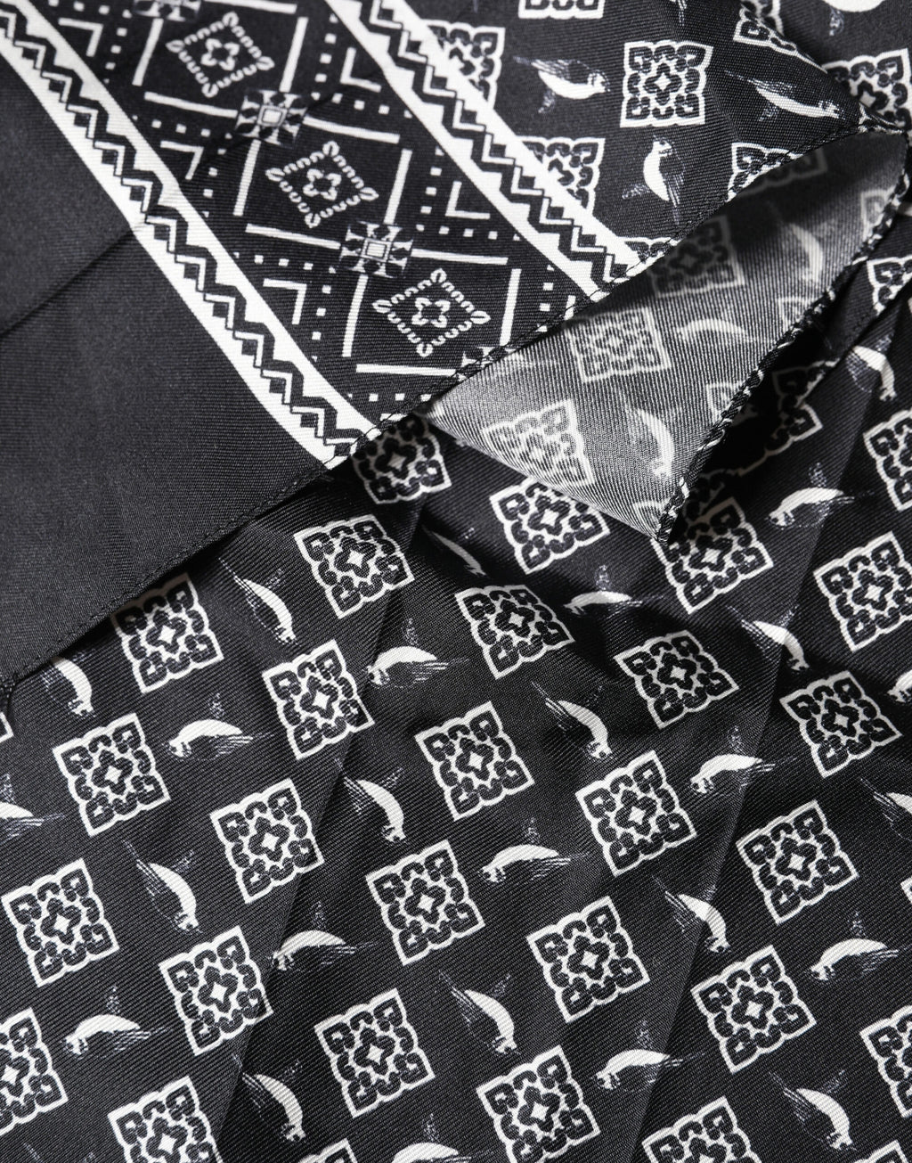 Black Gray Silk Bird Fringe Wrap Foulard 140cm X 23cm Scarf