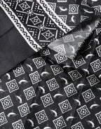 Black Gray Silk Bird Fringe Wrap Foulard 140cm X 23cm Scarf