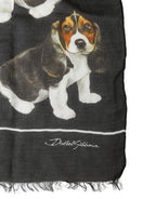 Black Dog Print Modal Wool Wrap Foulard 178cm X 63cm Scarf