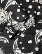 Black Silk Sun Moon Star Fringe Foulard 178cm X 33cm Scarf