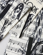 White Black Music City Print Silk Fringe 141cm X 15cm Scarf