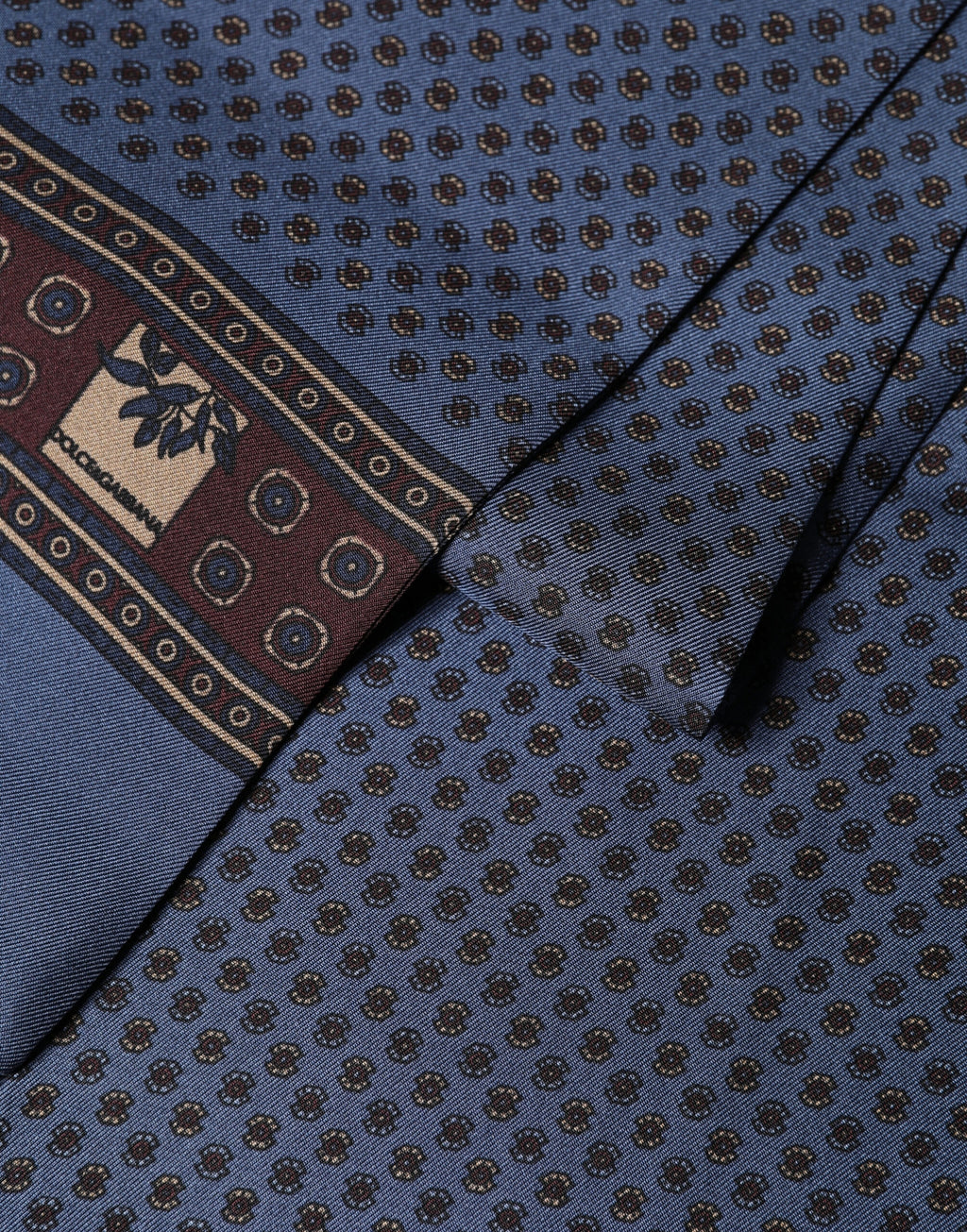 Blue Silk Geometric Fringe Foulard Wrap 131.5x15.5cm Scarf