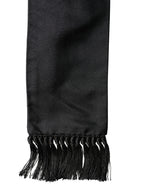 Black Silk Fringe Neck Wrap Foulard 160.5cm x 8cm  Scarf