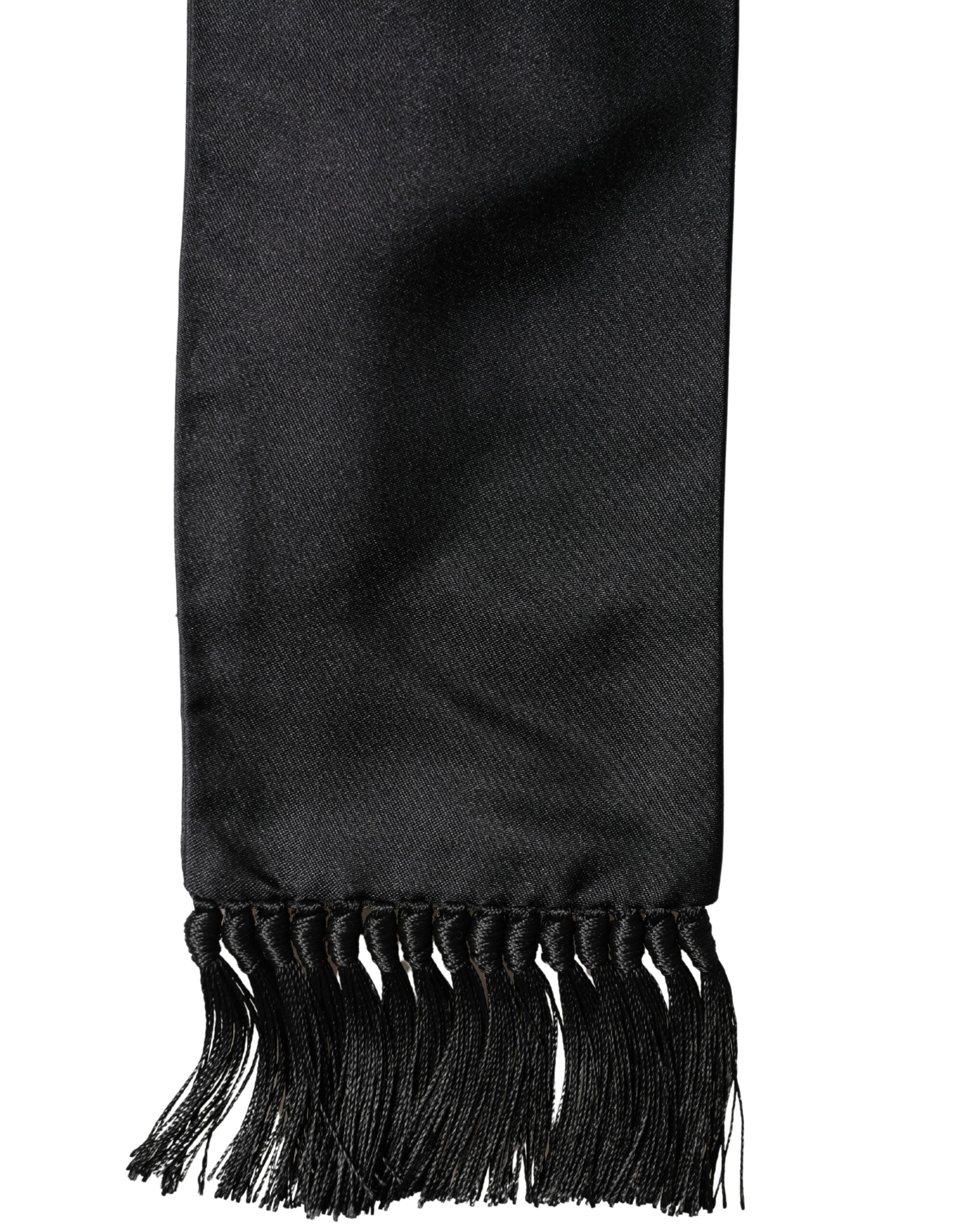 Black Silk Fringe Neck Wrap Foulard 160.5cm x 8cm  Scarf